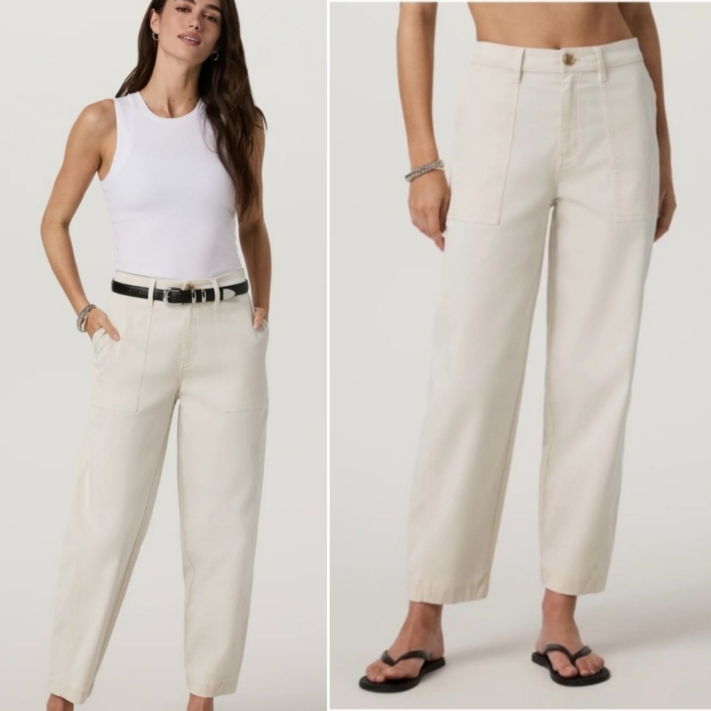 Vuori Barrel Leg Anza Twill Structured  Pants in Color Natural